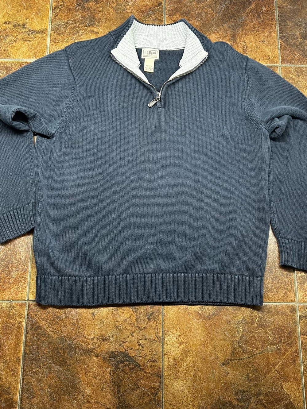 L.L. Bean Navy Quarter-Zip Sweater with Light Gray Contrast Collar